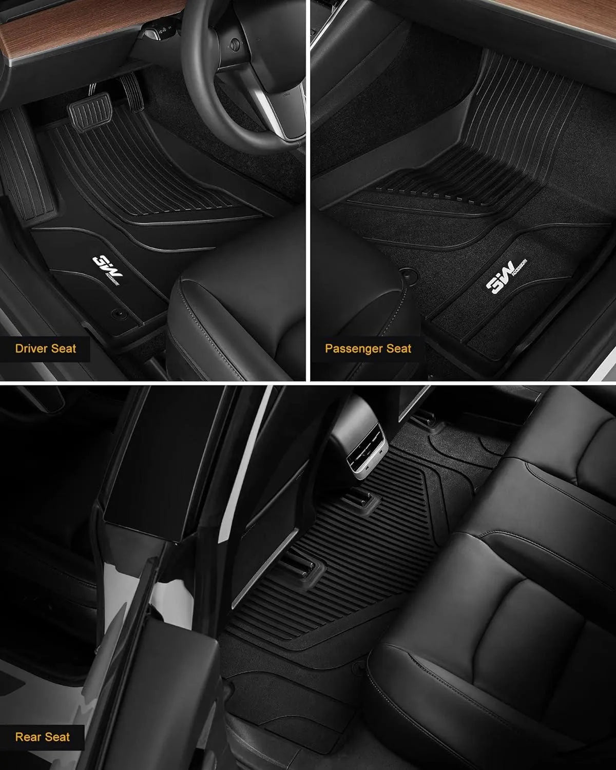 3W All Weather Car Floor Mats For Tesla Model 3 2021-2023 LHD